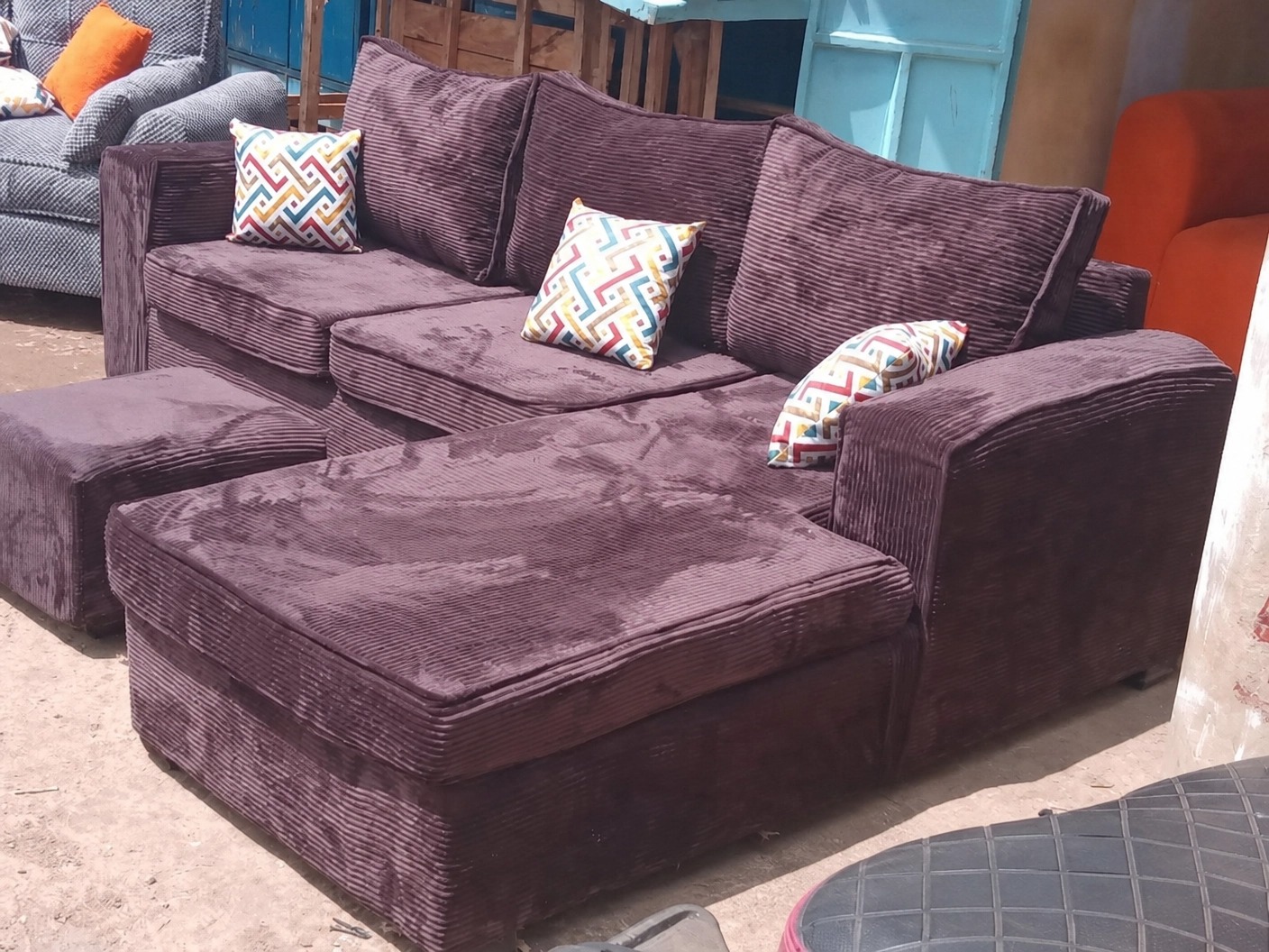 Modern Corduroy L-Shaped Sectional Sofa Set with Ottoman – 6 Seater Luxury Living Room Couch NO PILLOWS