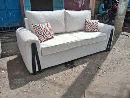 Modern Sofa Set with Distinctive Black Wooden Armrests – Modern Living Room Couch for Home & Office Use NO PILLOWS