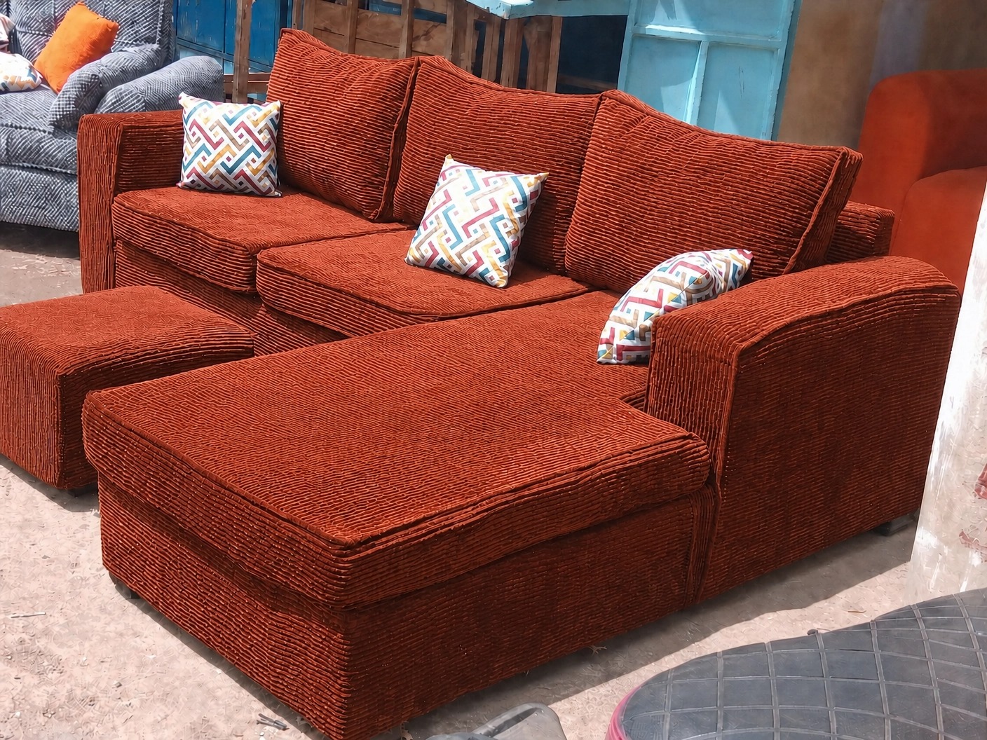 Modern Corduroy L-Shaped Sectional Sofa Set with Ottoman – 6 Seater Luxury Living Room Couch NO PILLOWS
