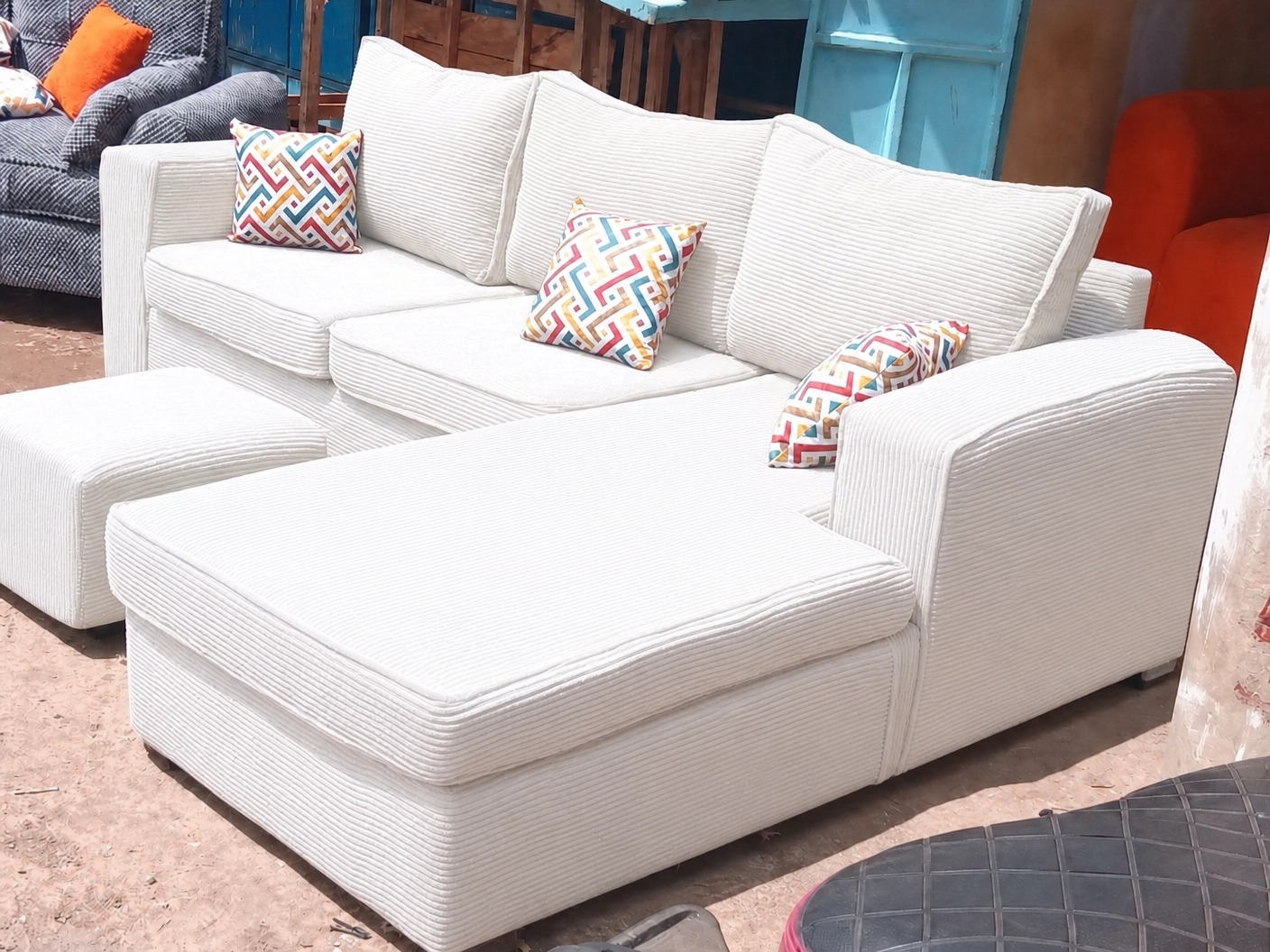 Modern Corduroy L-Shaped Sectional Sofa Set with Ottoman – 6 Seater Luxury Living Room Couch NO PILLOWS