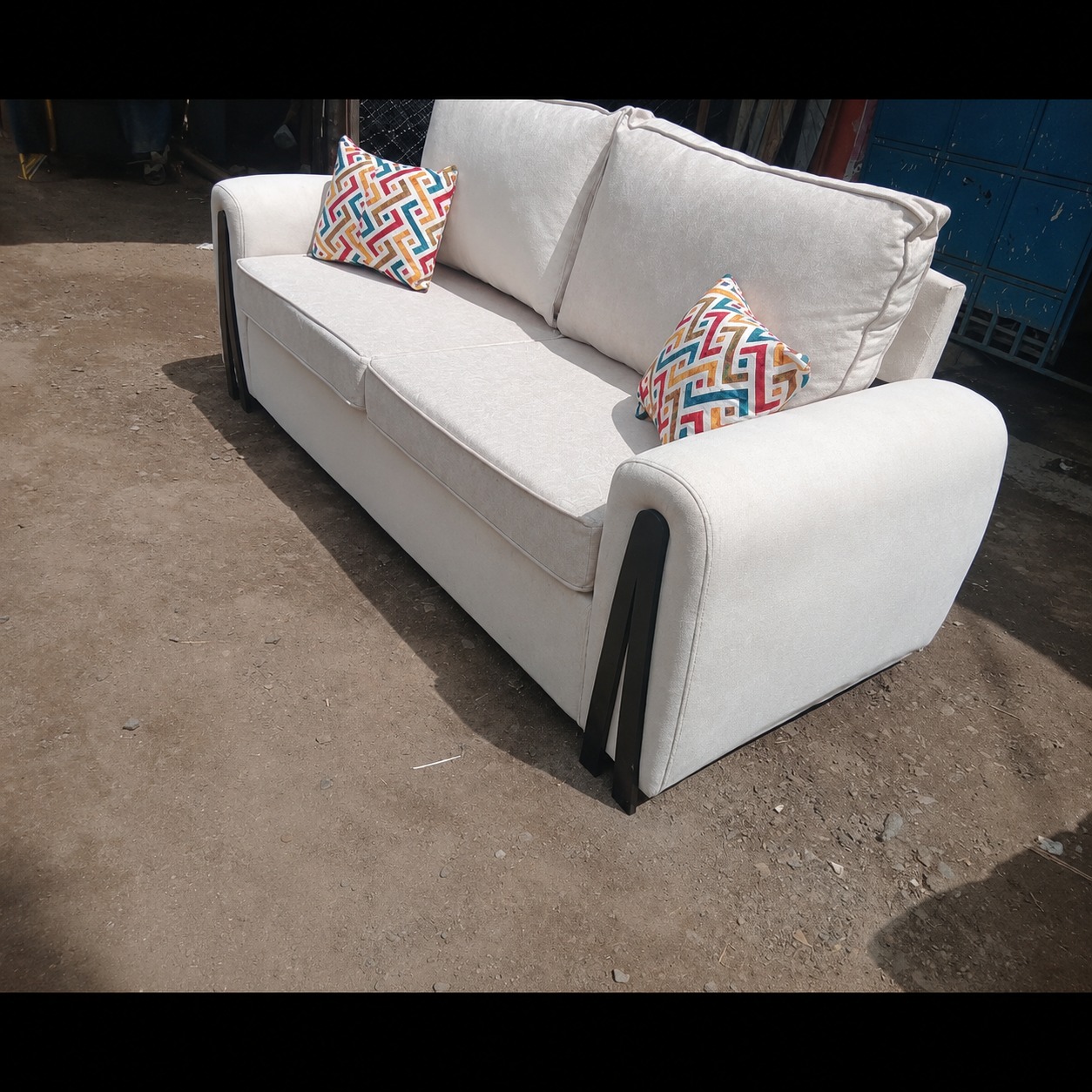 Modern Sofa Set with Distinctive Black Wooden Armrests – Modern Living Room Couch for Home & Office Use NO PILLOWS