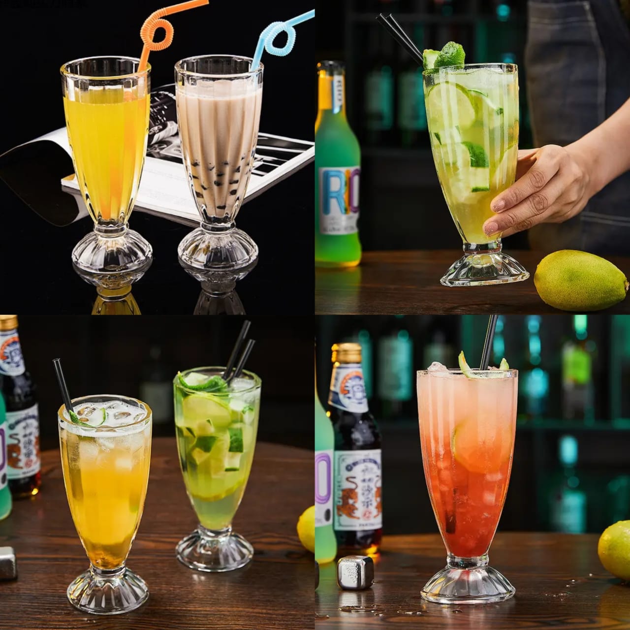 Set of 6 Transparent Milkshake Cocktail Glasses - Durable & Dishwasher Safe