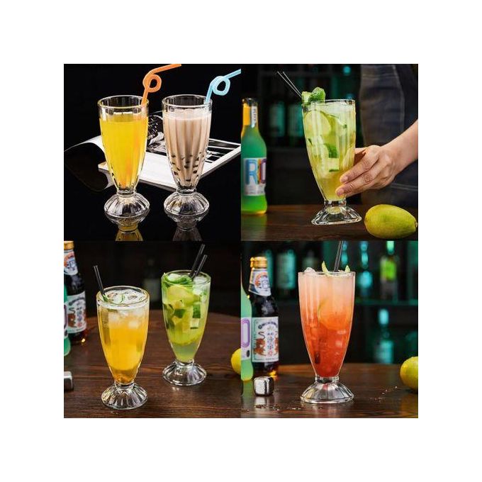 Set of 6 Transparent Milkshake Cocktail Glasses - Durable & Dishwasher Safe