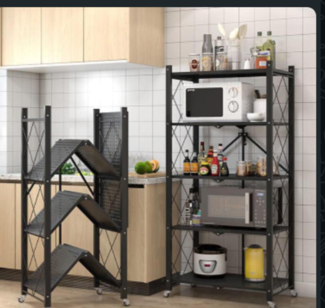 5 tier big size foldable kitchen rack with wheels
