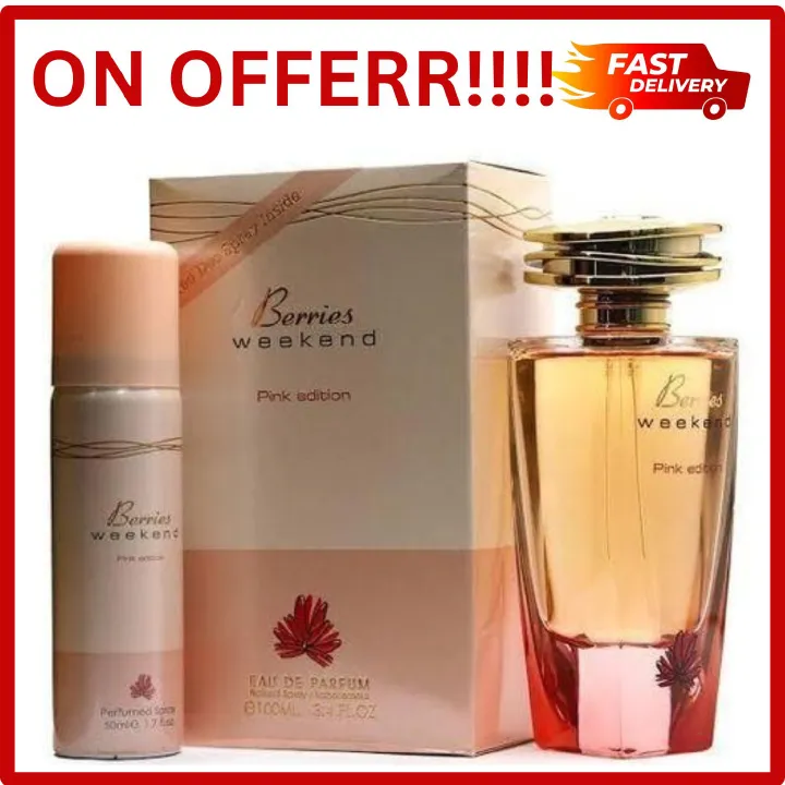 LIMITED DISCOUNT 🔥🔥🔥🔥LIMITED DISCOUNT !!! Berries Weekend Pink Edition EDP for Women 100ml + free deodrant spray by fragrance world