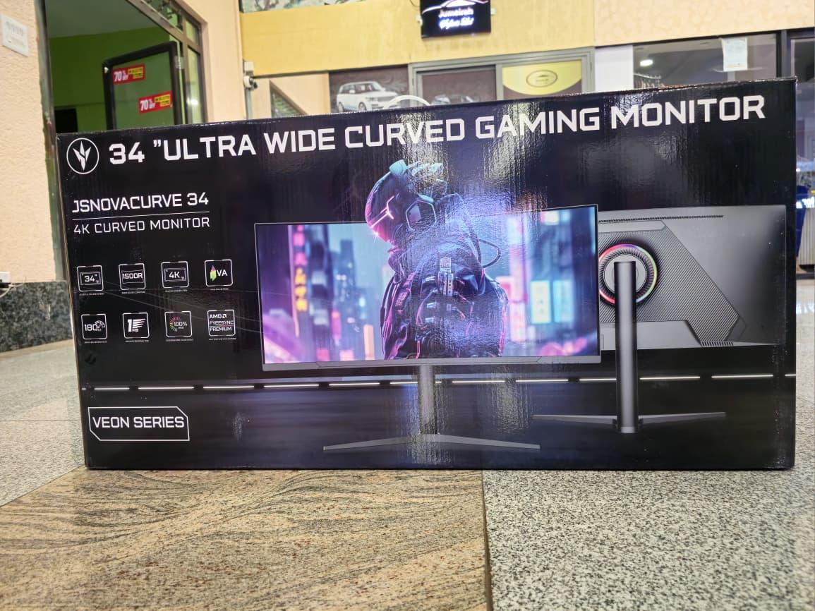 JS Nova 34" Ultra-Wide Curved 4K Gaming Monitor - 165Hz, 1500R, HDMI/DP, Webcam