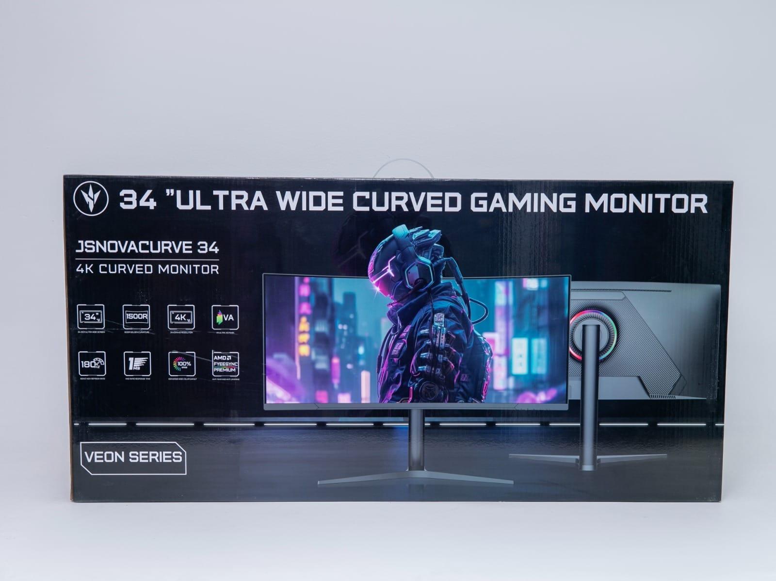 JS Nova 34" Ultra-Wide Curved 4K Gaming Monitor - 165Hz, 1500R, HDMI/DP, Webcam