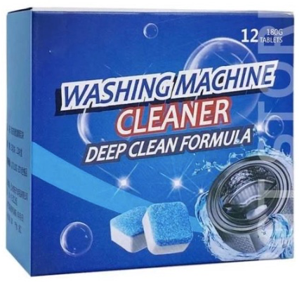 High efficiency Drum washing machine tablets cleaner with 12 pieces inside compatible with all machines, designed to penetrate dissolve and remove odour-causing residueand acts as an antibacteria.
