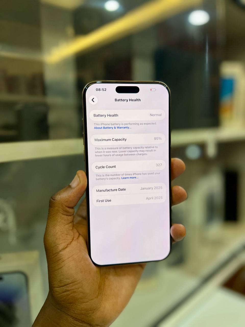 IPHONE 16 PRO MAX IN PERFECT CONDITION CC 327 BATTERY HEALTH AT 95% NOTHING REPLACED 48MP CAMERA, 198 CC FREE COVER, NEW CAPTURE BUTTON, 8GB RAM, IOS 18 AI INTELLIGENCE, DYNAMIC ISLAND.