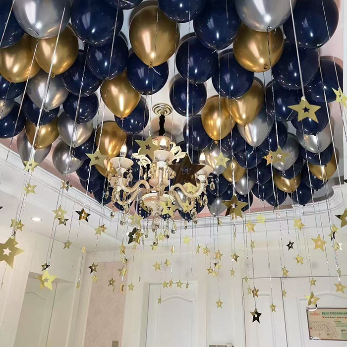 Navy Blue & Silver Balloon Set with Gold Star Pendants, 50/45pcs Latex Balloons with Confetti, Perfect for Birthday Party, Wedding, Graduation, Anniversary, Baby Shower Decorations, Includes Inflator