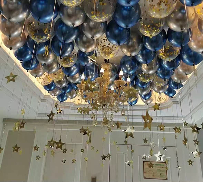 Navy Blue & Silver Balloon Set with Gold Star Pendants, 50/45pcs Latex Balloons with Confetti, Perfect for Birthday Party, Wedding, Graduation, Anniversary, Baby Shower Decorations, Includes Inflator