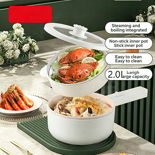 Electric Hot Pot Cooker Steamer 2L Multifunctional Nonstick Pan Office Dorm Cooking Portable Ramen Cooker Steamer Boil Dry Protection Suitable For Noodle Cooker Eggs StirFrying