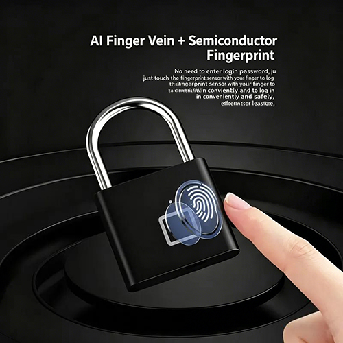 Fingerprint Padlock, Compact USB Charging Biometric Lock, USB Interface Thumbprint Padlock with  0.5 Seconds Unlock Biometric Thumbprint Lock for Locker, Backpack, Luggage