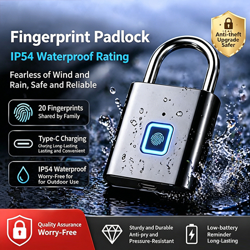 Fingerprint Padlock, Compact USB Charging Biometric Lock, USB Interface Thumbprint Padlock with  0.5 Seconds Unlock Biometric Thumbprint Lock for Locker, Backpack, Luggage