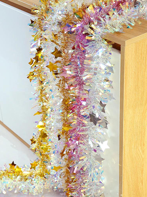 Iridescent Hanging Decorations Garland,  2M/3M Long Roll Shiny Foil Metallic Banner for Christmas, Bridal Shower, Wedding, Birthday, Frozen Theme Party, Fairy Princess Rainbow Show Decoration
