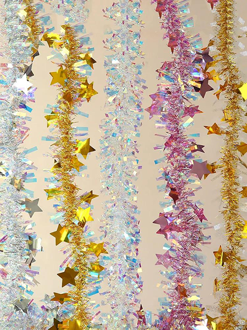 Iridescent Hanging Decorations Garland,  2M/3M Long Roll Shiny Foil Metallic Banner for Christmas, Bridal Shower, Wedding, Birthday, Frozen Theme Party, Fairy Princess Rainbow Show Decoration