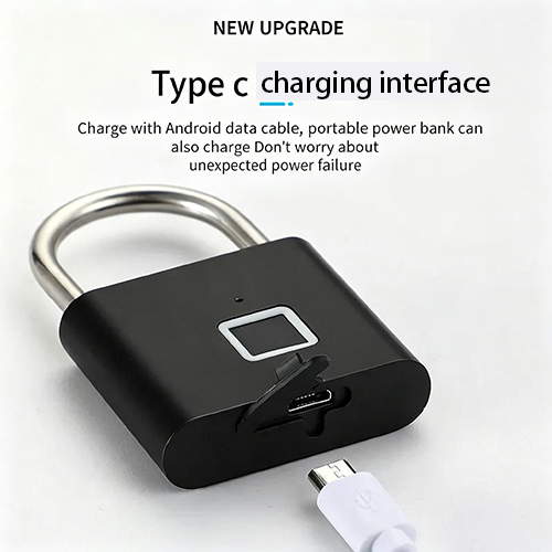 Fingerprint Padlock, Compact USB Charging Biometric Lock, USB Interface Thumbprint Padlock with  0.5 Seconds Unlock Biometric Thumbprint Lock for Locker, Backpack, Luggage