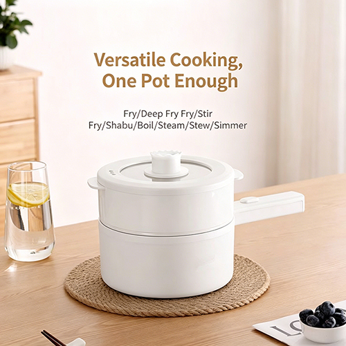 Electric Hot Pot Cooker Steamer 2L Multifunctional Nonstick Pan Office Dorm Cooking Portable Ramen Cooker Steamer Boil Dry Protection Suitable For Noodle Cooker Eggs StirFrying