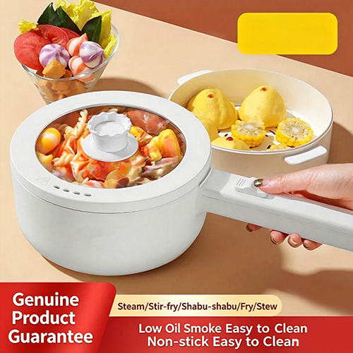 Electric Hot Pot Cooker Steamer 2L Multifunctional Nonstick Pan Office Dorm Cooking Portable Ramen Cooker Steamer Boil Dry Protection Suitable For Noodle Cooker Eggs StirFrying
