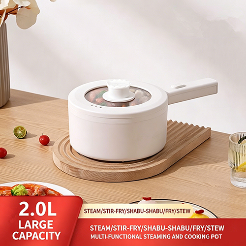 Electric Hot Pot Cooker Steamer 2L Multifunctional Nonstick Pan Office Dorm Cooking Portable Ramen Cooker Steamer Boil Dry Protection Suitable For Noodle Cooker Eggs StirFrying