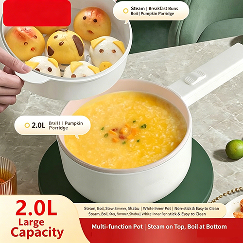 Electric Hot Pot Cooker Steamer 2L Multifunctional Nonstick Pan Office Dorm Cooking Portable Ramen Cooker Steamer Boil Dry Protection Suitable For Noodle Cooker Eggs StirFrying