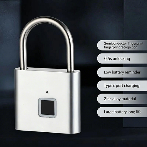 Fingerprint Padlock, Compact USB Charging Biometric Lock, USB Interface Thumbprint Padlock with  0.5 Seconds Unlock Biometric Thumbprint Lock for Locker, Backpack, Luggage