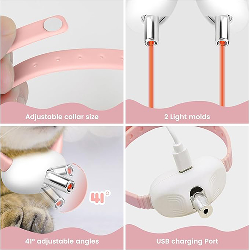 Automatic Laser Collar Cat Toy - Upgraded Laser Cat Toys, Flashing and Lasting modes, 24-34cm Bend Collar & 41°Adjust Angle free hands. Type-C USB Charge 1H and works 12H. Gifts for Ailurophile