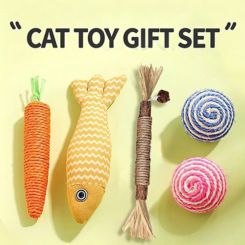 5 Pcs Natural Silvervine Sticks Cat Toys with Carrot, Fish, Silvervine Stick and Two Colorful Sisal Balls, Kittens Chew Toys for Teeth Cleaning, Matatabi Dental Care Cat Treat, Edible Kitty Lick Toys