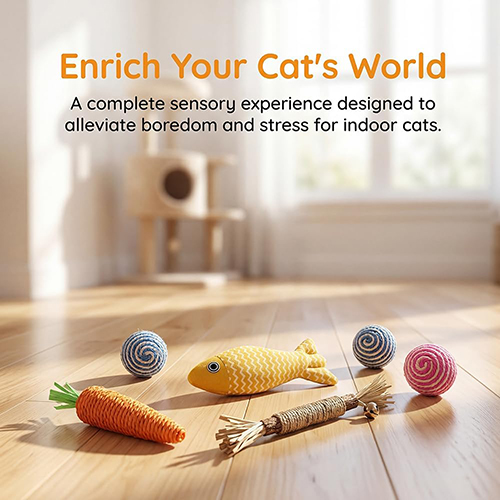 5 Pcs Natural Silvervine Sticks Cat Toys with Carrot, Fish, Silvervine Stick and Two Colorful Sisal Balls, Kittens Chew Toys for Teeth Cleaning, Matatabi Dental Care Cat Treat, Edible Kitty Lick Toys
