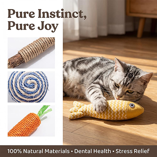 5 Pcs Natural Silvervine Sticks Cat Toys with Carrot, Fish, Silvervine Stick and Two Colorful Sisal Balls, Kittens Chew Toys for Teeth Cleaning, Matatabi Dental Care Cat Treat, Edible Kitty Lick Toys
