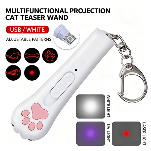 Rechargeable Cat Toys Interactive - 3 Light Modes & 5 Patterns Portable Pet Toy for Cats Dogs Kittens, Automatic Moving Mouse Toy for Fun Chase Play Exercise