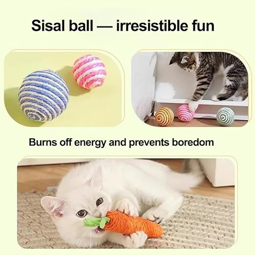 5 Pcs Natural Silvervine Sticks Cat Toys with Carrot, Fish, Silvervine Stick and Two Colorful Sisal Balls, Kittens Chew Toys for Teeth Cleaning, Matatabi Dental Care Cat Treat, Edible Kitty Lick Toys