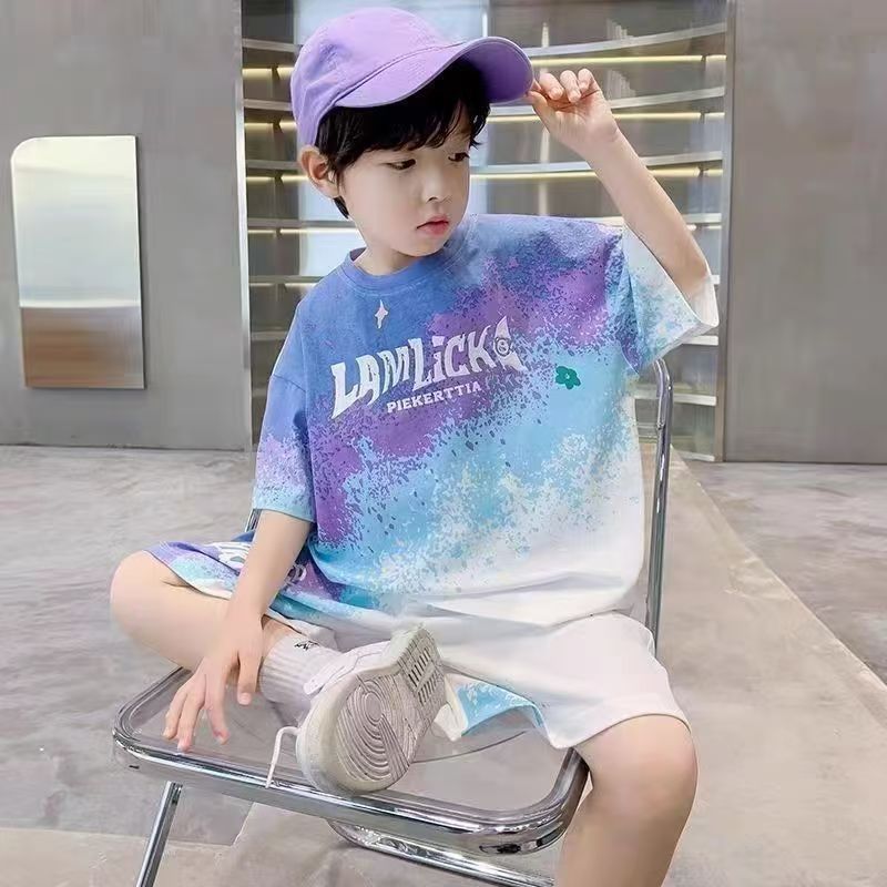Boy Summer Set Big 5 15 Years Children Casual Football Basketball jerseys Top+Shorts 2Pcs Outfits  Teenager Fashion Short-sleeved Quick Drying Clothes Kids Sports Print Suit