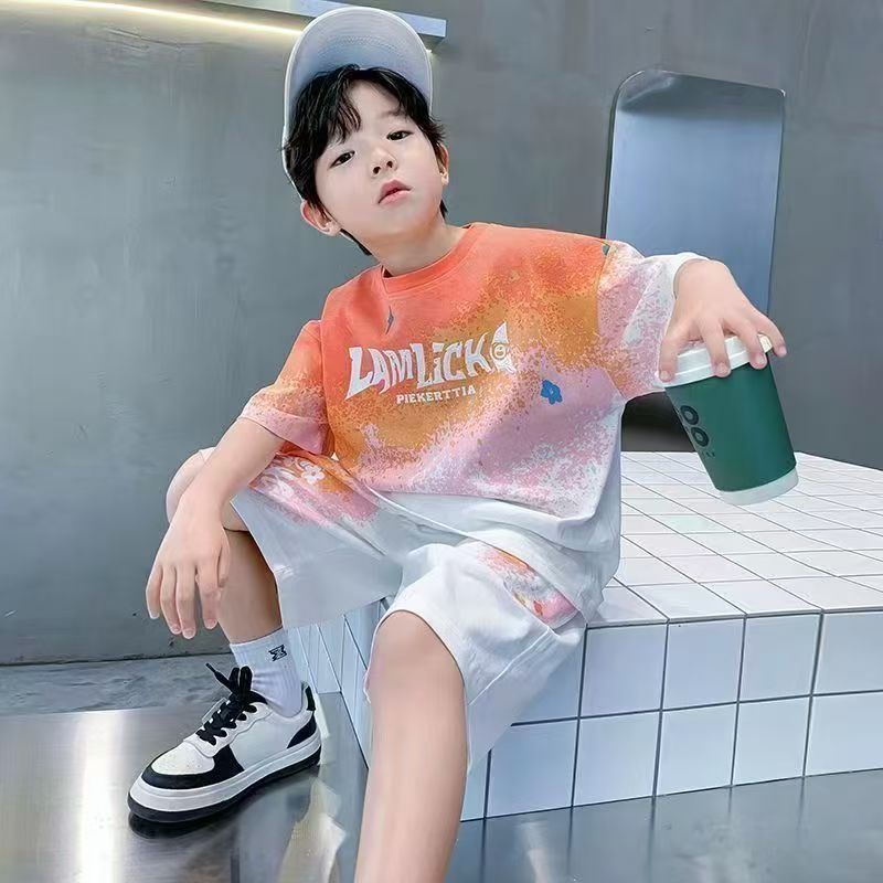 Boy Summer Set Big 5 15 Years Children Casual Football Basketball jerseys Top+Shorts 2Pcs Outfits  Teenager Fashion Short-sleeved Quick Drying Clothes Kids Sports Print Suit
