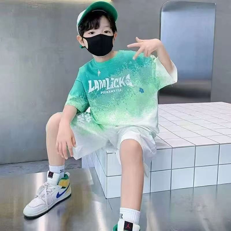 Boy Summer Set Big 5 15 Years Children Casual Football Basketball jerseys Top+Shorts 2Pcs Outfits  Teenager Fashion Short-sleeved Quick Drying Clothes Kids Sports Print Suit