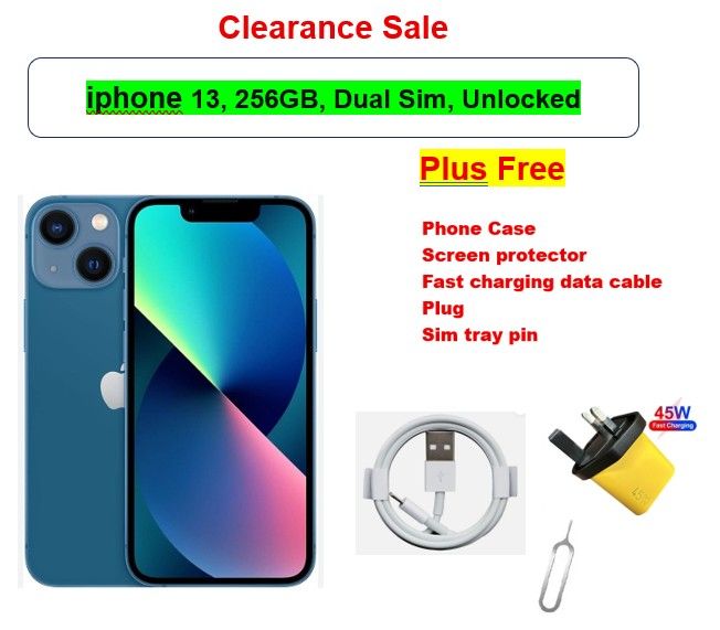 Apple iPhone 13 256GB, Grade A | Dual Sim | Unlocked | Free Phone Case, Screen Protector, Fast Charging Cable and Plug, Free Sim Slot Pin, Very Clean, Very good Condition