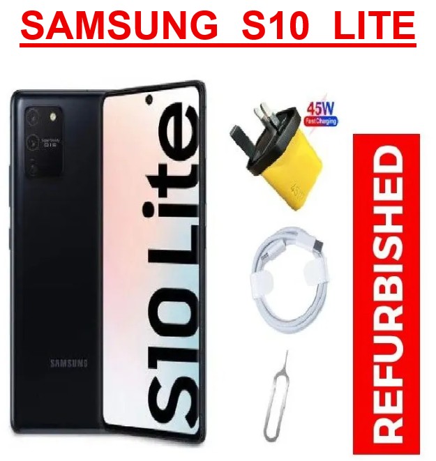 Refurbished Samsung Galaxy S10 Lite 128GB + 8GB RAM, Dual Physical Sim 6.7", Unlocked, Excellent Condition,  FREE 45W Super Fast Charging Plug & Data Cable, Smartphone with 48MP Camera