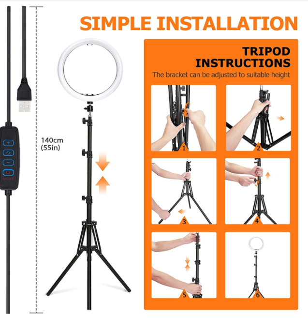 Automatic Led Ringlight With Stand And Phone holder and BT remote - Durable Ring Light And Tripod Stand 10 Inch