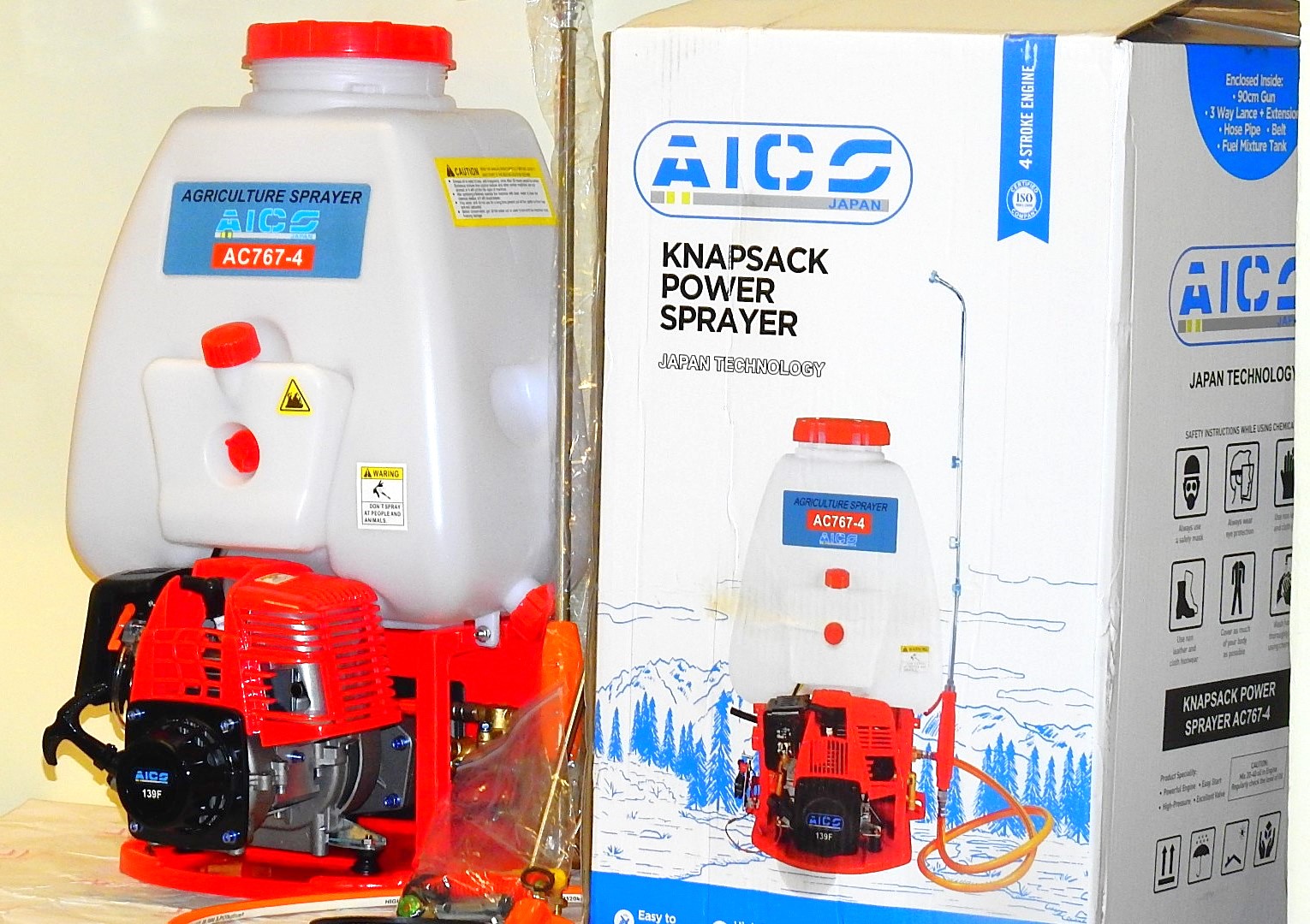 AICO Knapsack Sprayer 25 Litres. 4-Stroke Knapsack Sprayer. Agricultural Sprayer 25Litres. AC767-4. 4-Stroke Petrol Knapsack Sprayer.