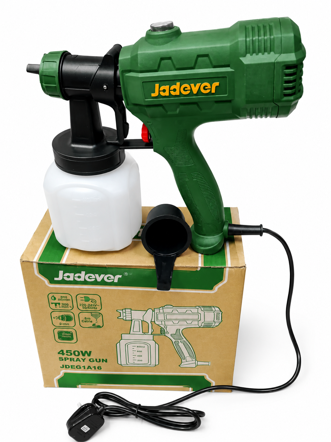 Jadever 450w Electric Paint Spray Gun 800ml 2mm Nozzle. Electric Spray Gun