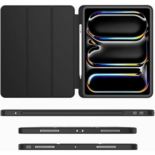 For Apple iPad Pro 11 Inch Case (M4 2024/M5 2025) with Pencil Holder, Smart Cover with Protective Trifold Stand & Soft TPU Back, Auto Wake/Sleep, Support Pencil Pro, Black
