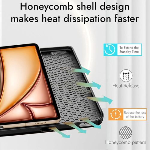 Case for iPad Air 11 inch M4 2026/ M3 2025/ M2 2022 Case with Pencil Holder, Lightweight Slim Soft TPU Back Trifold Smart Cover, Auto Sleep/Wake, Black (11 inch)