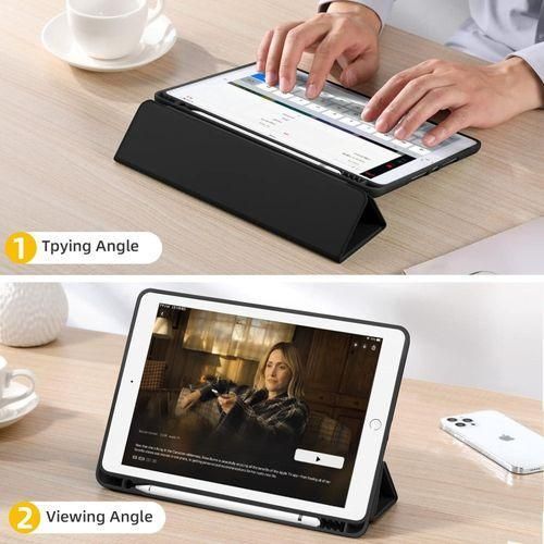 iPad Case for 9th/8th/7th Gen 10.2" - Black, Pencil Holder, Auto Sleep/Wake