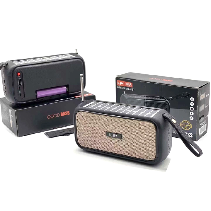 LP-V55 Solar Bluetooth Speaker Portable Wireless FM Radio USB TF AUX Outdoor Mini Bass Speaker with Hands-Free Calling
