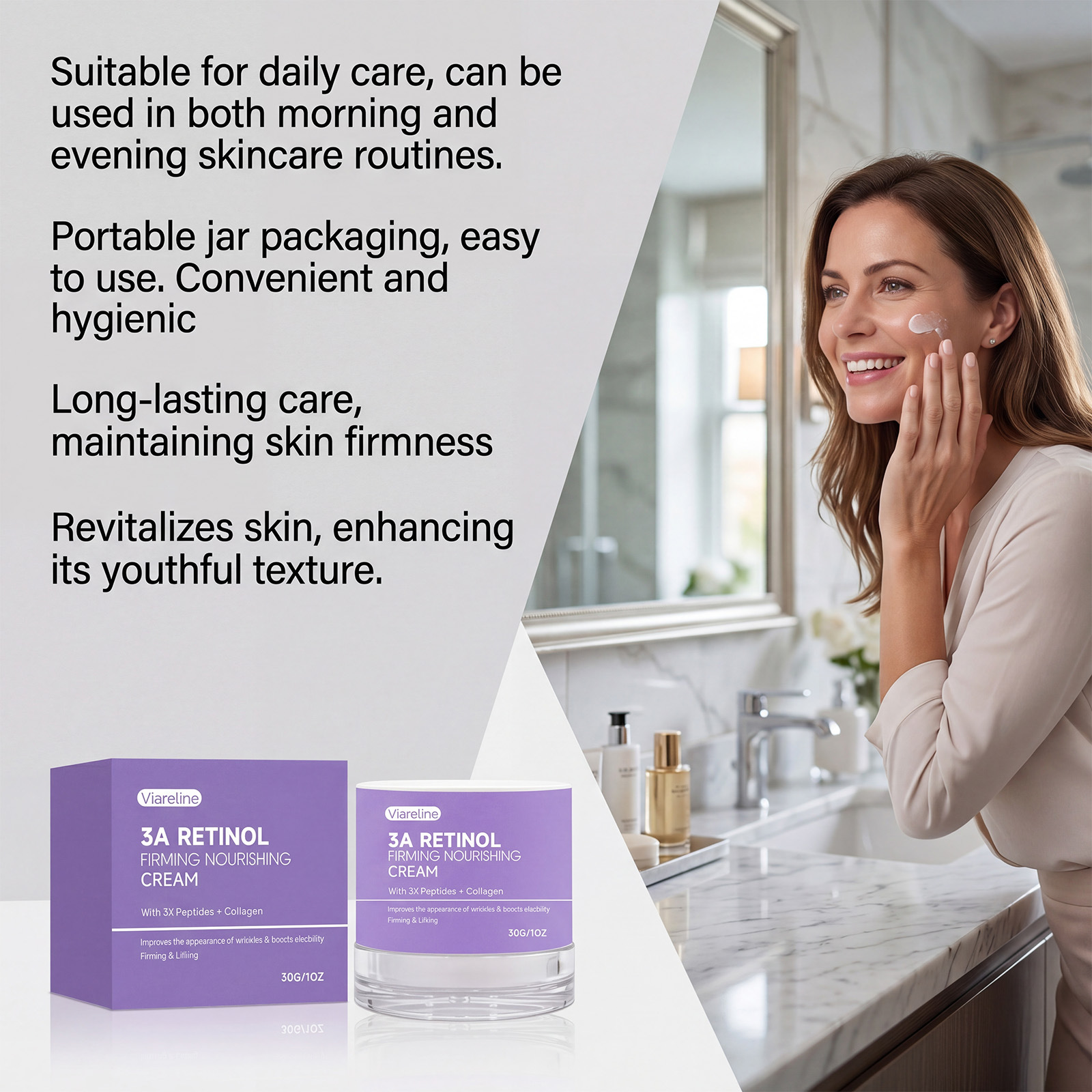 VIARELINE Moisturizing Face Cream Gentle and Skin-Friendly Care for Facial Skin, Moisturizing and Hydrating Daily Lightweight Cream