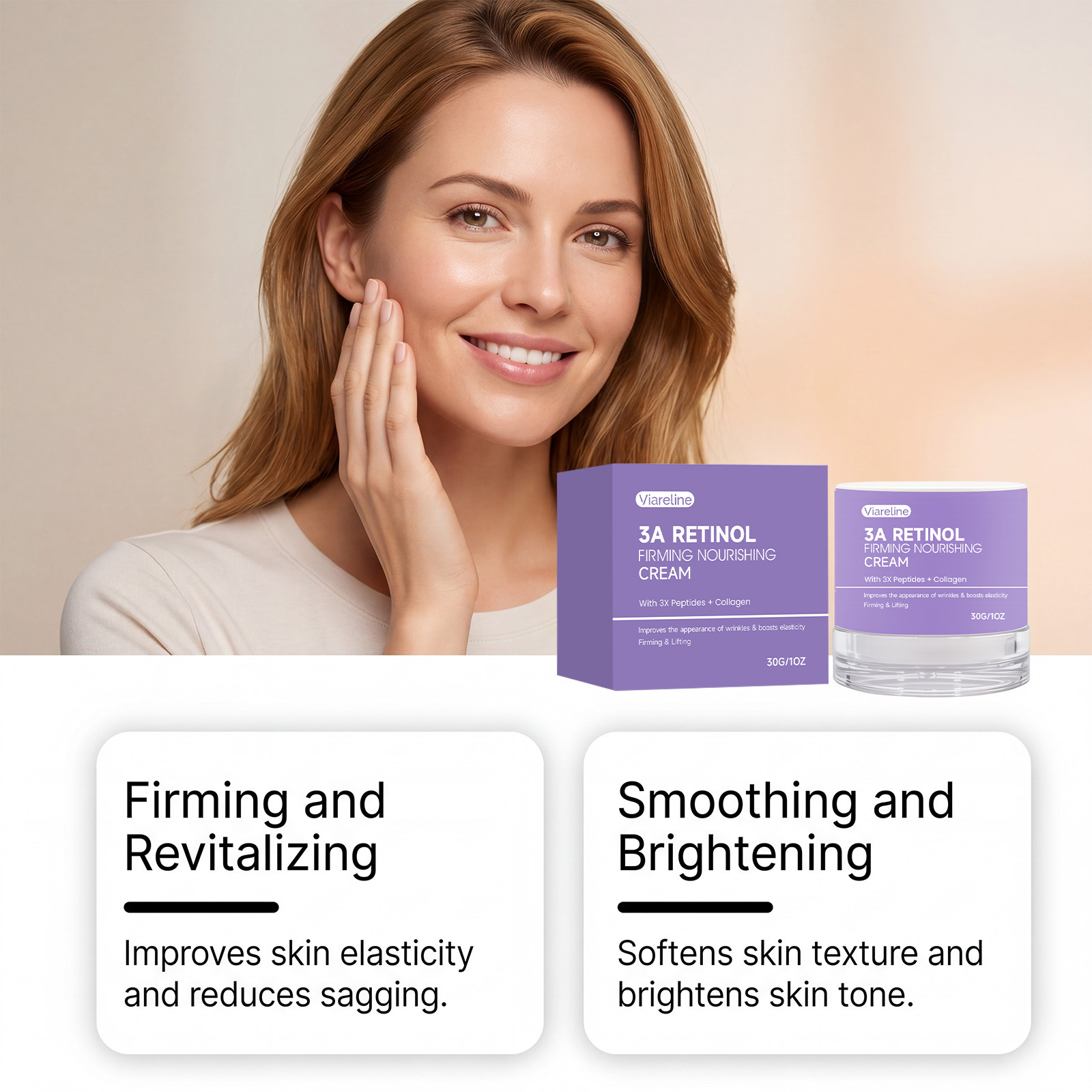 VIARELINE Moisturizing Face Cream Gentle and Skin-Friendly Care for Facial Skin, Moisturizing and Hydrating Daily Lightweight Cream