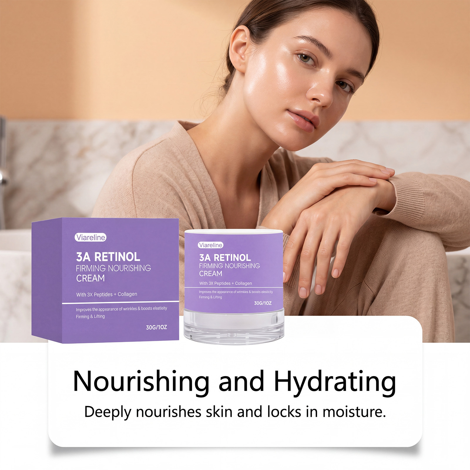 VIARELINE Moisturizing Face Cream Gentle and Skin-Friendly Care for Facial Skin, Moisturizing and Hydrating Daily Lightweight Cream