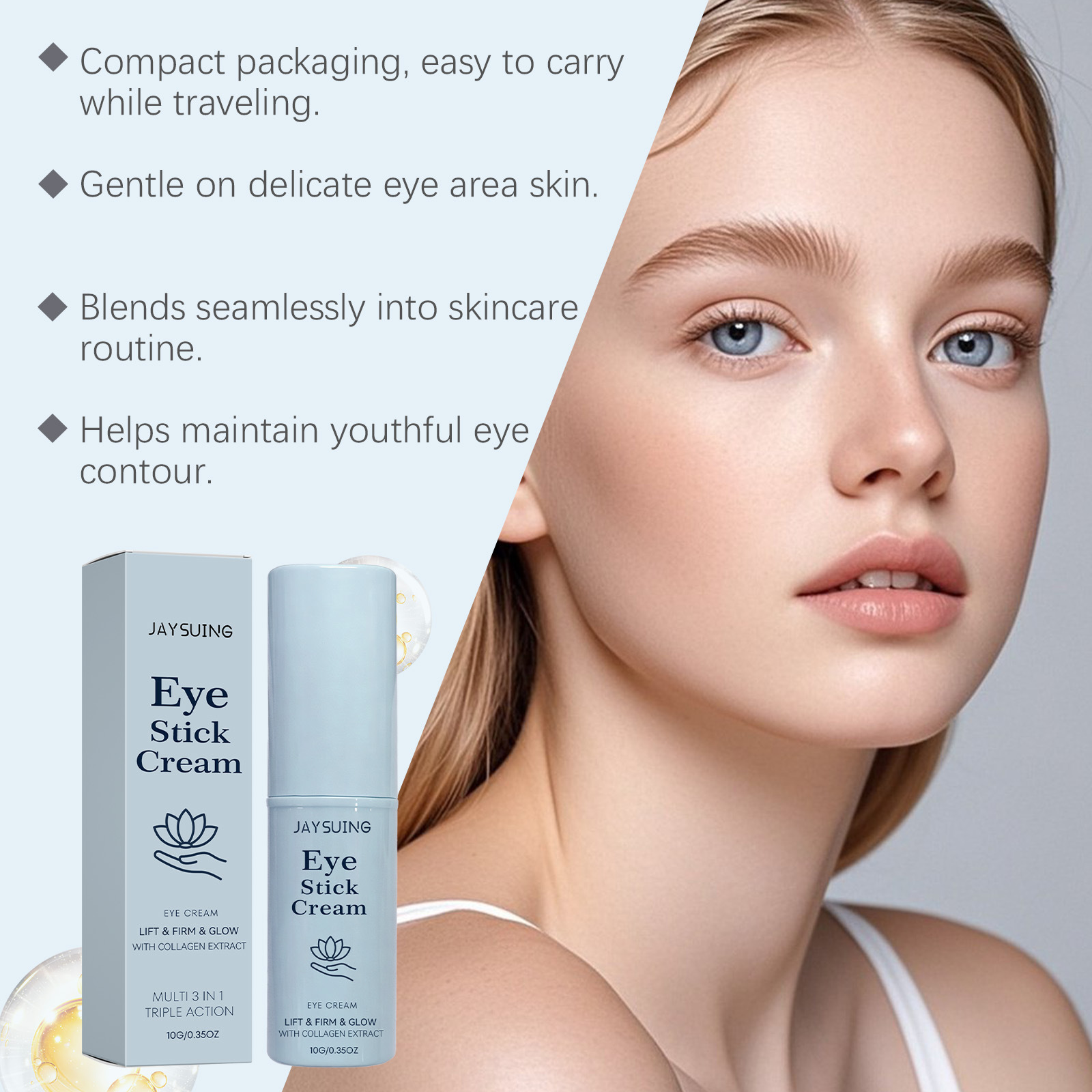 JAYSUING Multi-Effect Moisturizing Eye Cream Stick Gentle Care for the Eye Area, Hydrating and Moisturizing Massage Eye Cream
