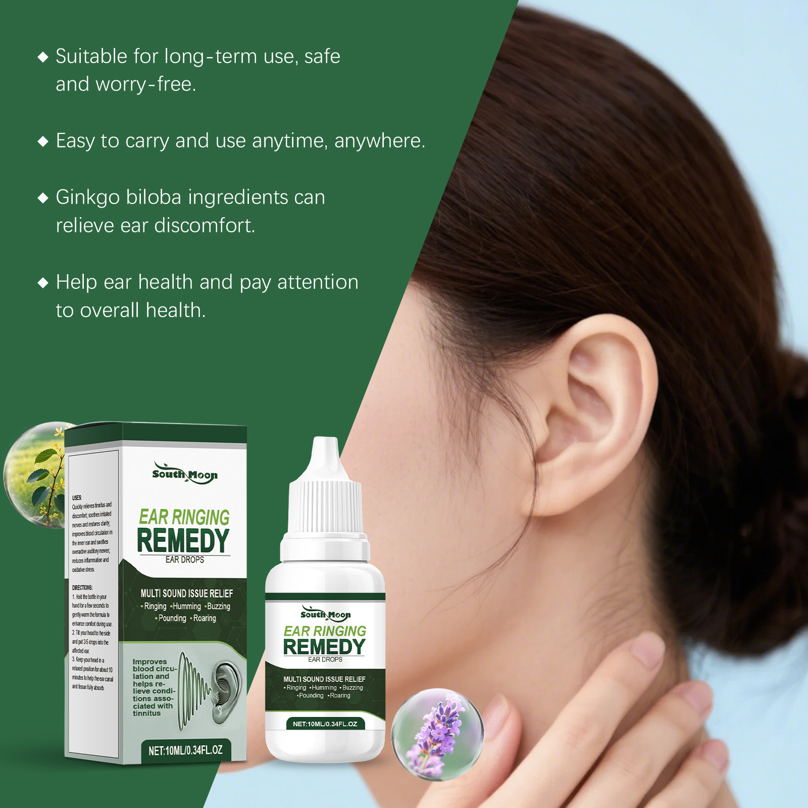 SOUTH MOON Herbal Ear Care Drops Gentle Moisturizing Ear Skin Cleaning Care Drops