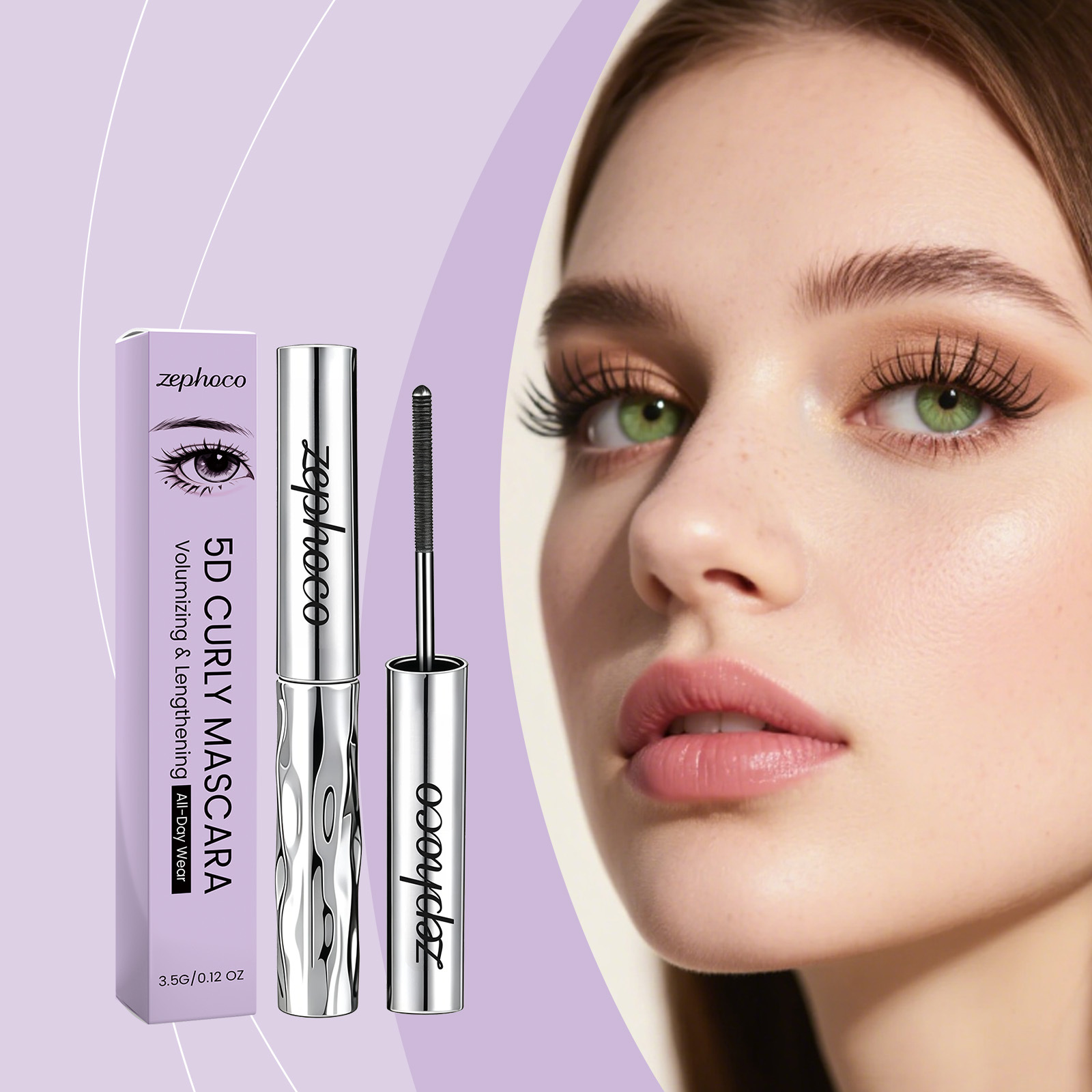 zephoco 3D Makeup Effect Mascara Naturally curled, clearly defined lashes, resistant to smudging, creating deep and captivating eyes